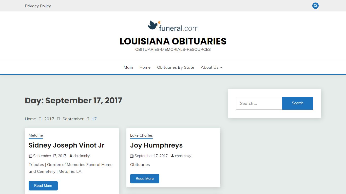 September 17, 2017 – Louisiana Obituaries